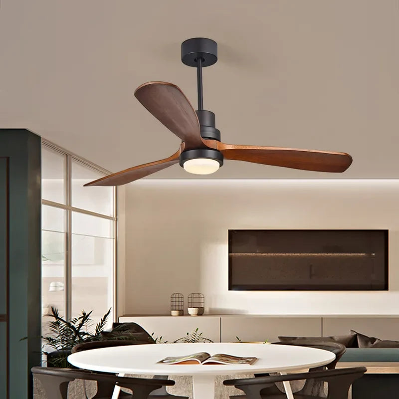 Modern LED Remote Control & Walnut Ceiling Lights Fan Fixture - view 3