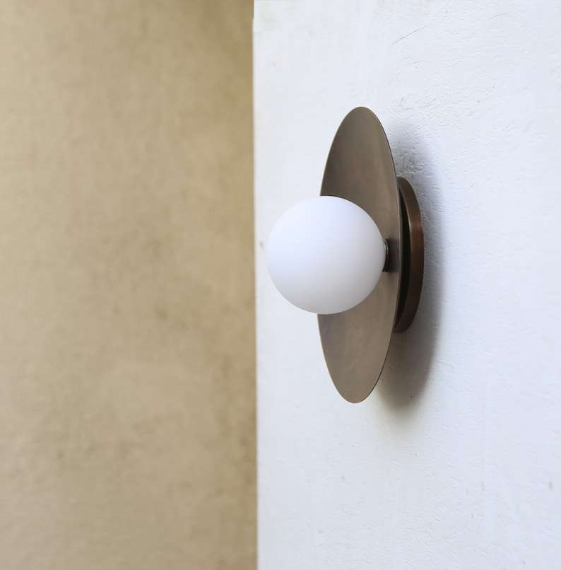 Modern Brass Wall Sconce with White Matte Glass Shade - view 1