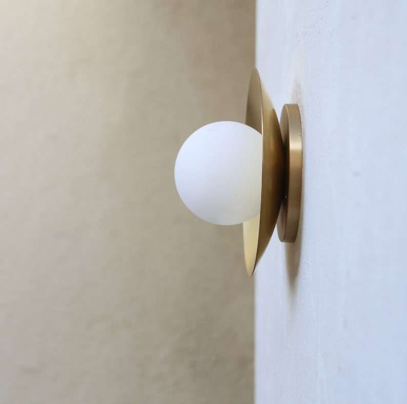 Modern Brass Wall Sconce with White Matte Glass Shade - view 3