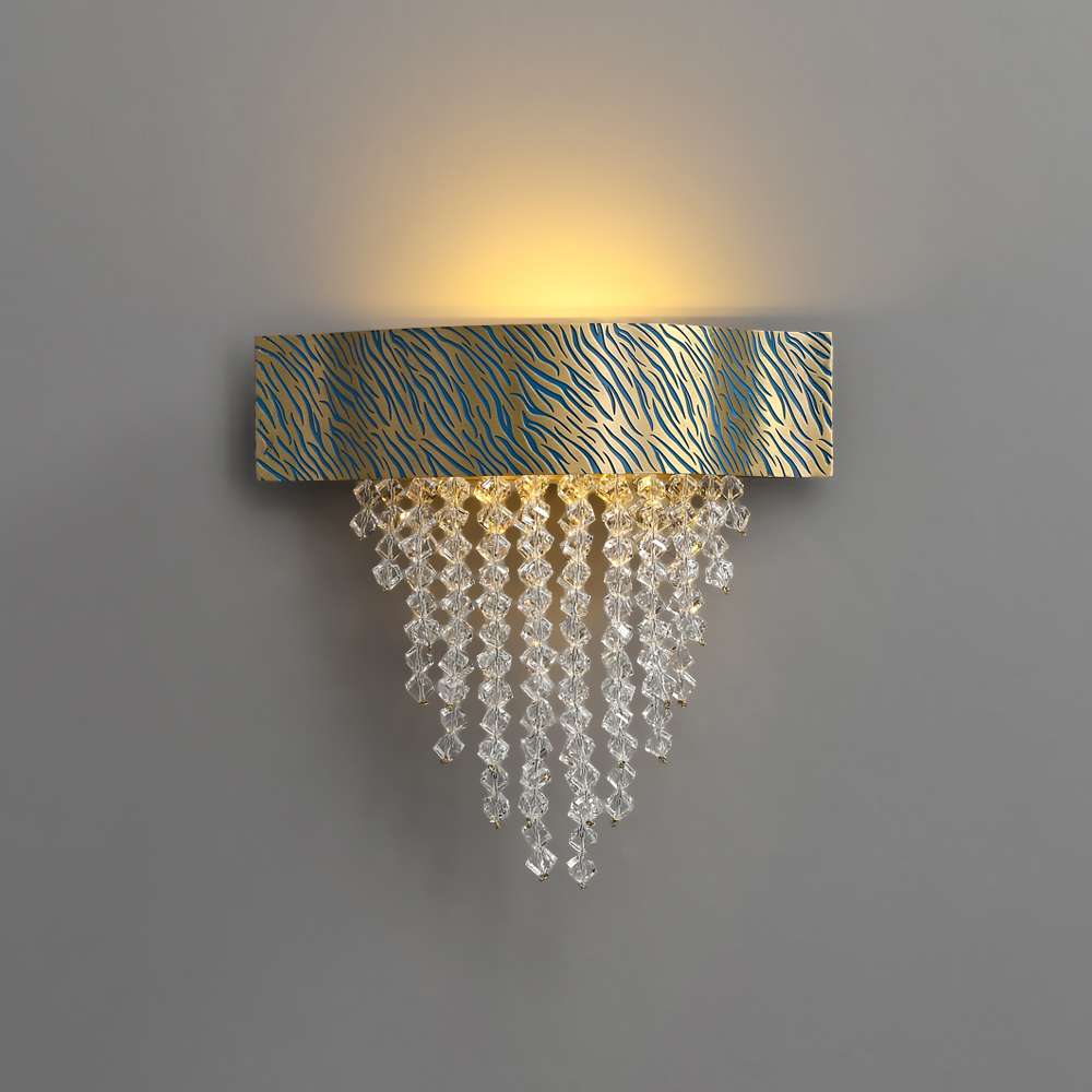 Tiger Stripes Modern Etching Process Blue And Brass Crystal Sconce - view 1