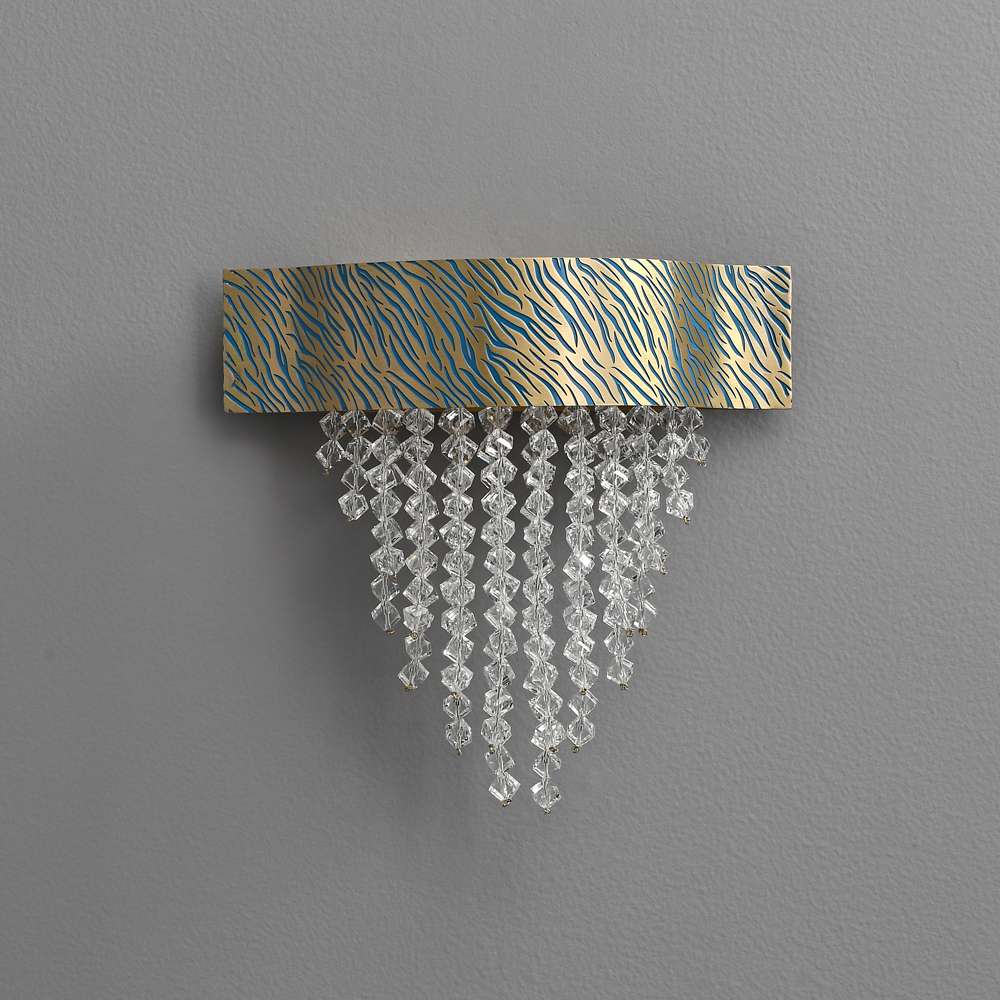 Tiger Stripes Modern Etching Process Blue And Brass Crystal Sconce - view 2