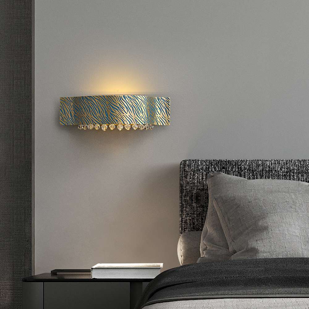 Tiger Stripes Modern Etching Process Blue And Brass Crystal Sconce - view 3