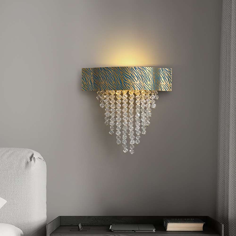 Tiger Stripes Modern Etching Process Blue And Brass Crystal Sconce - view 4