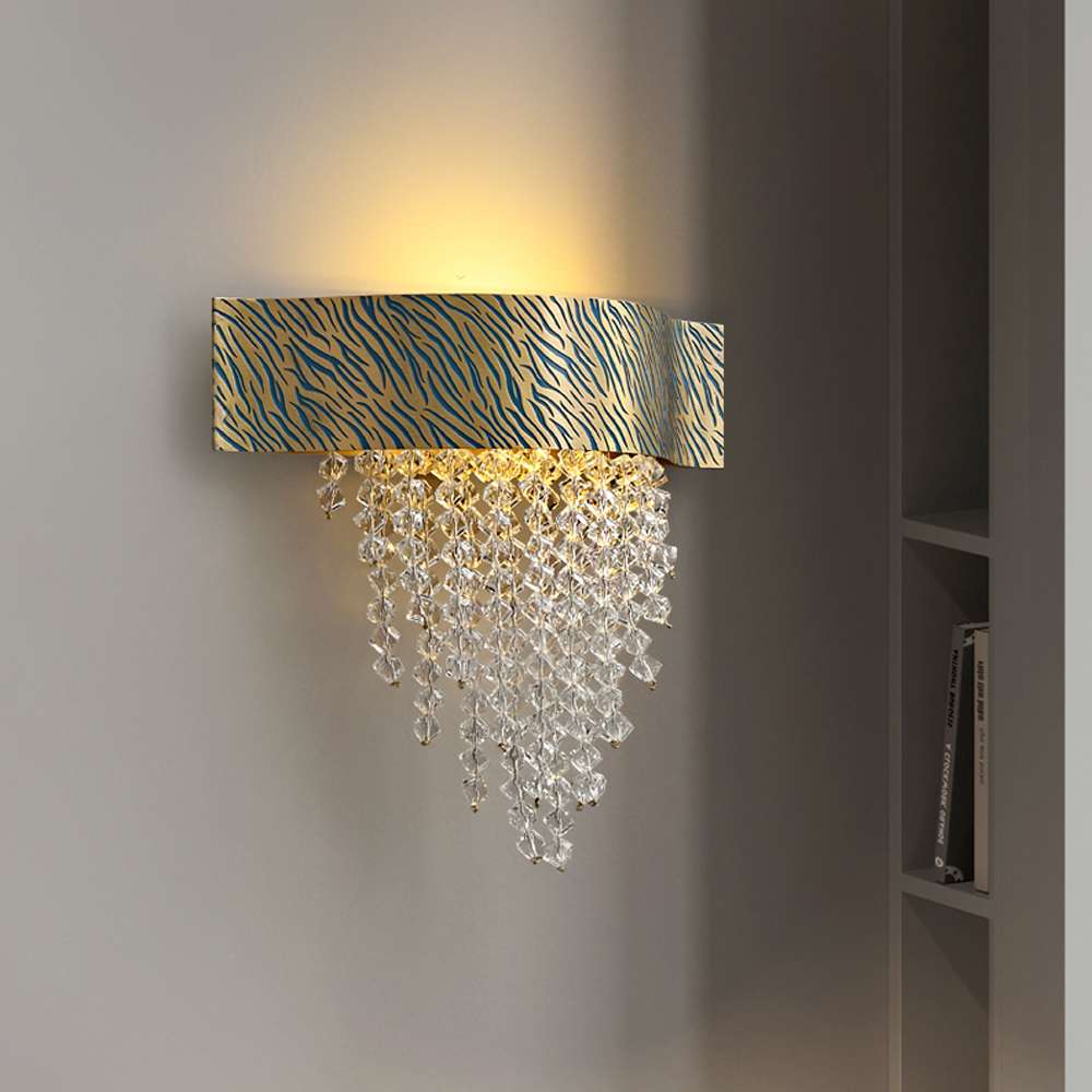 Tiger Stripes Modern Etching Process Blue And Brass Crystal Sconce - view 5