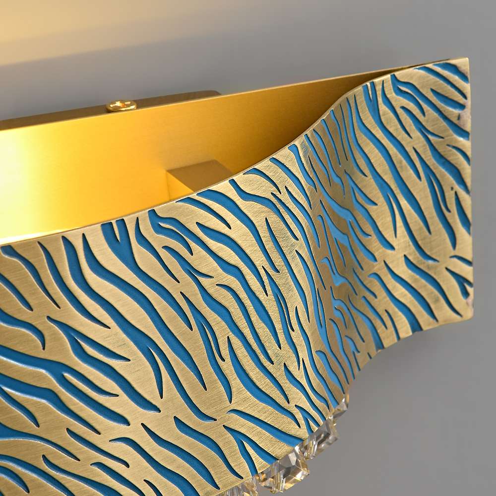 Tiger Stripes Modern Etching Process Blue And Brass Crystal Sconce - view 6