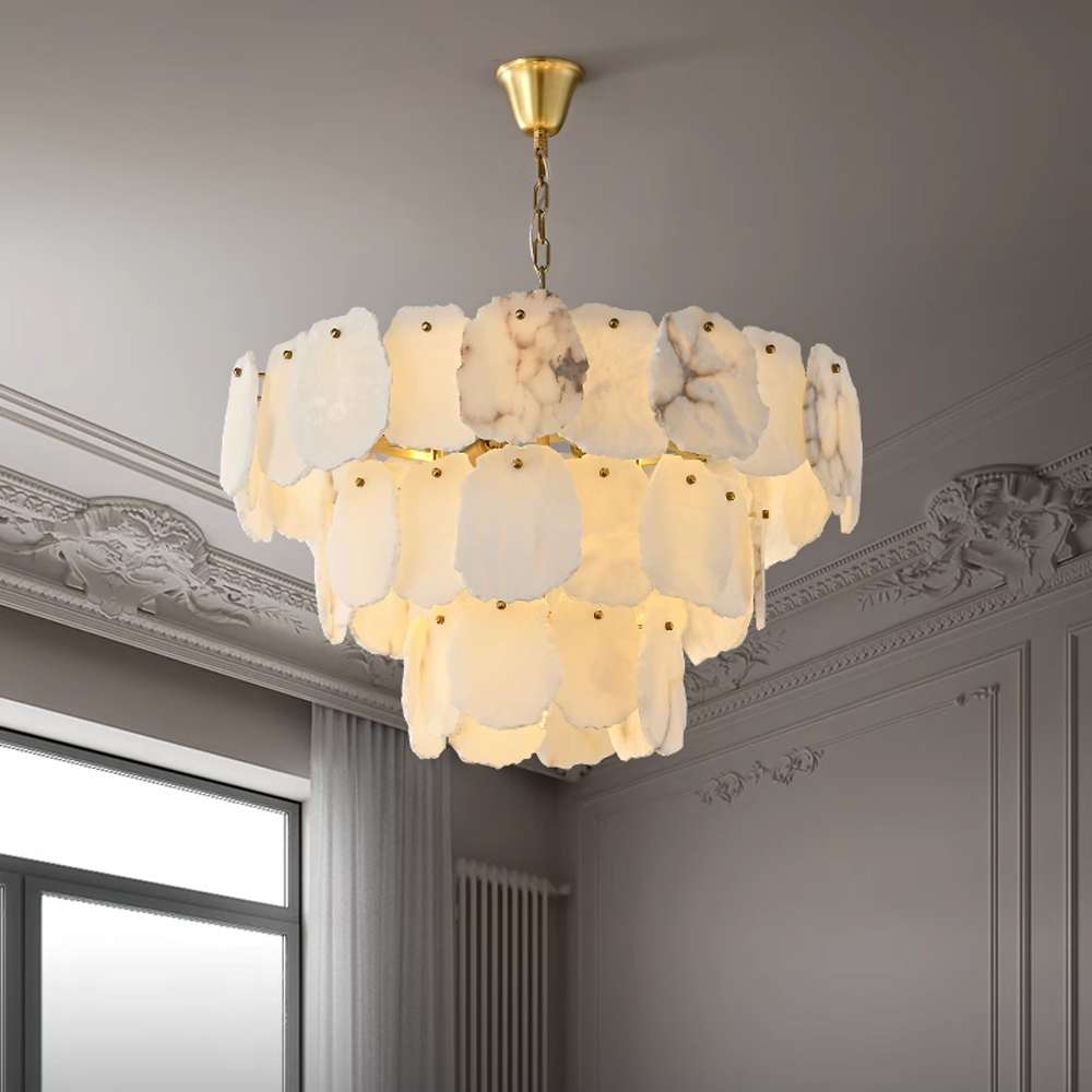 Mid Century Modern Chandelier with Alabaster Accents - view 5