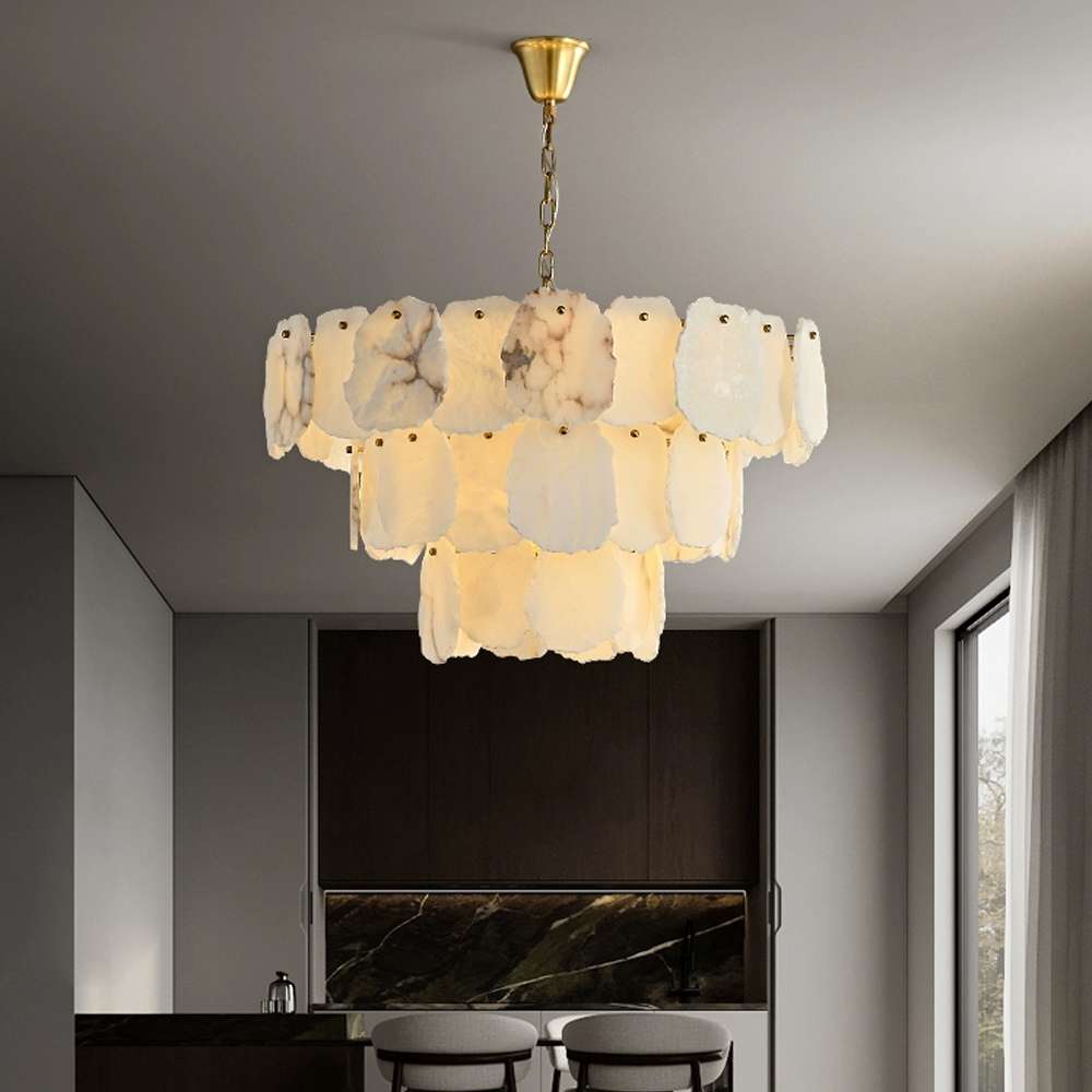 Mid Century Modern Chandelier with Alabaster Accents - view 6