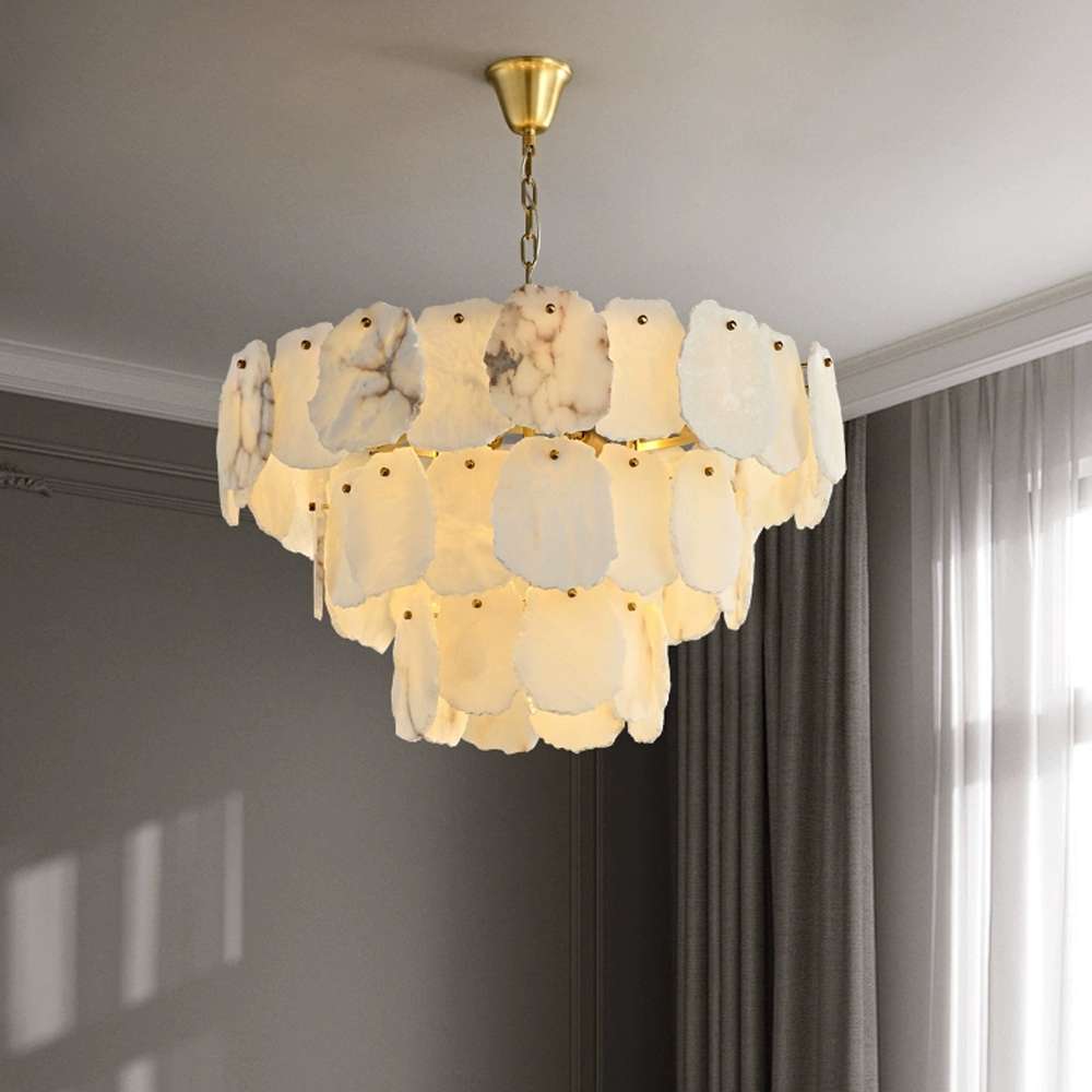 Mid Century Modern Chandelier with Alabaster Accents - view 7