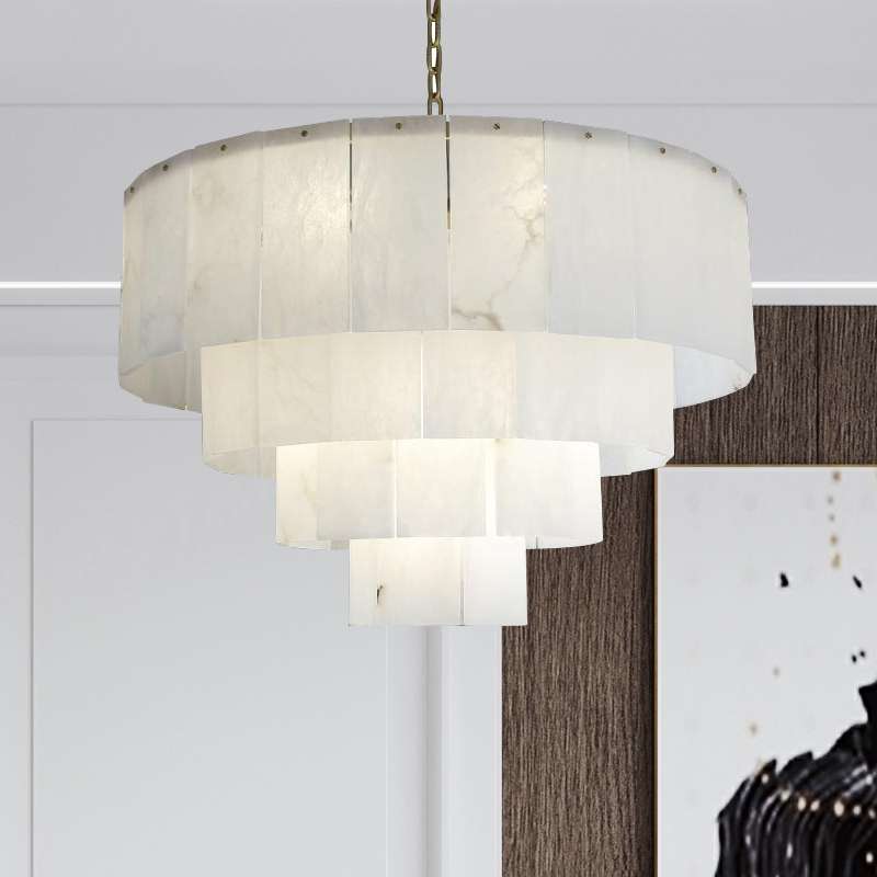Modern Iron and Alabaster Chandelier for Living Room - view 2