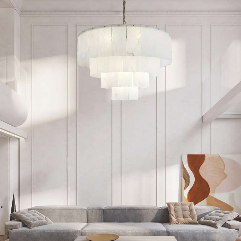 Modern Iron and Alabaster Chandelier for Living Room - view 3