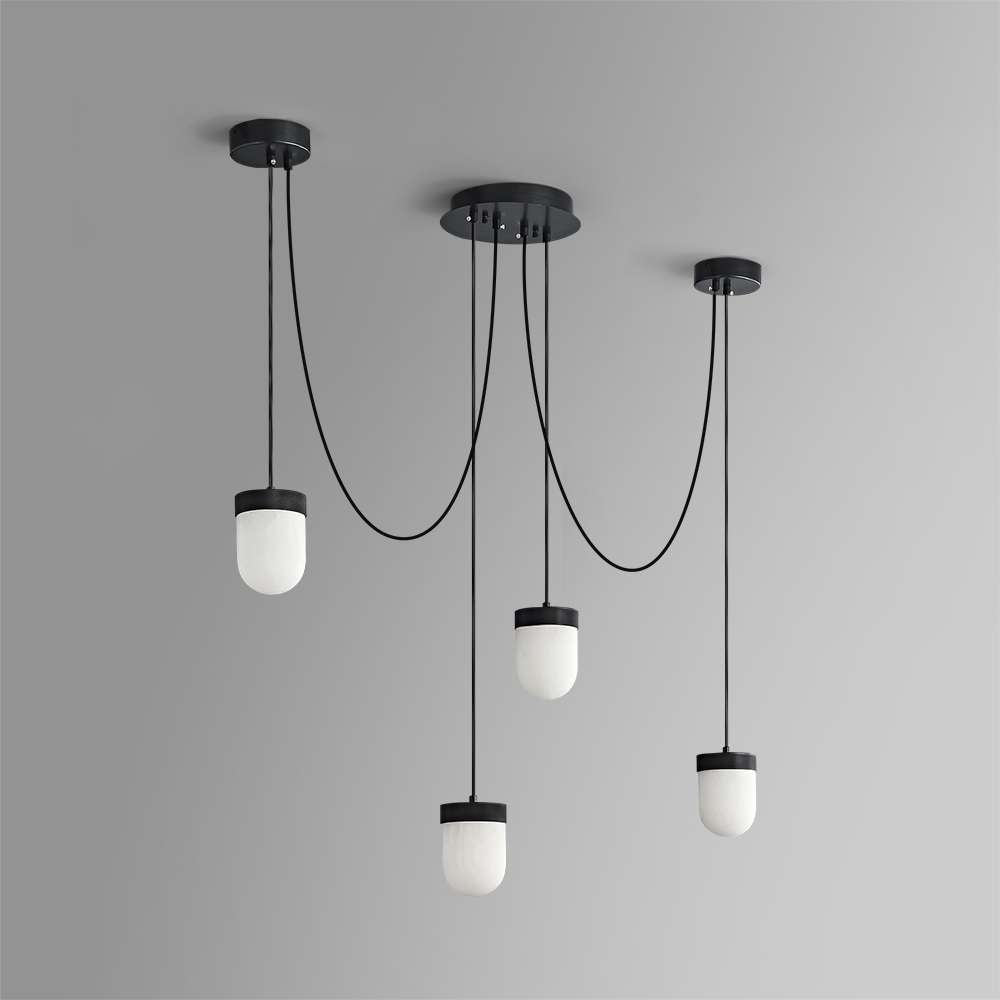 Alabaster Pendant Light in Black and Brass for Dining Room - view 2