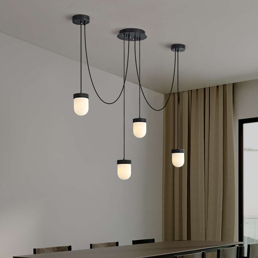 Alabaster Pendant Light in Black and Brass for Dining Room - view 3