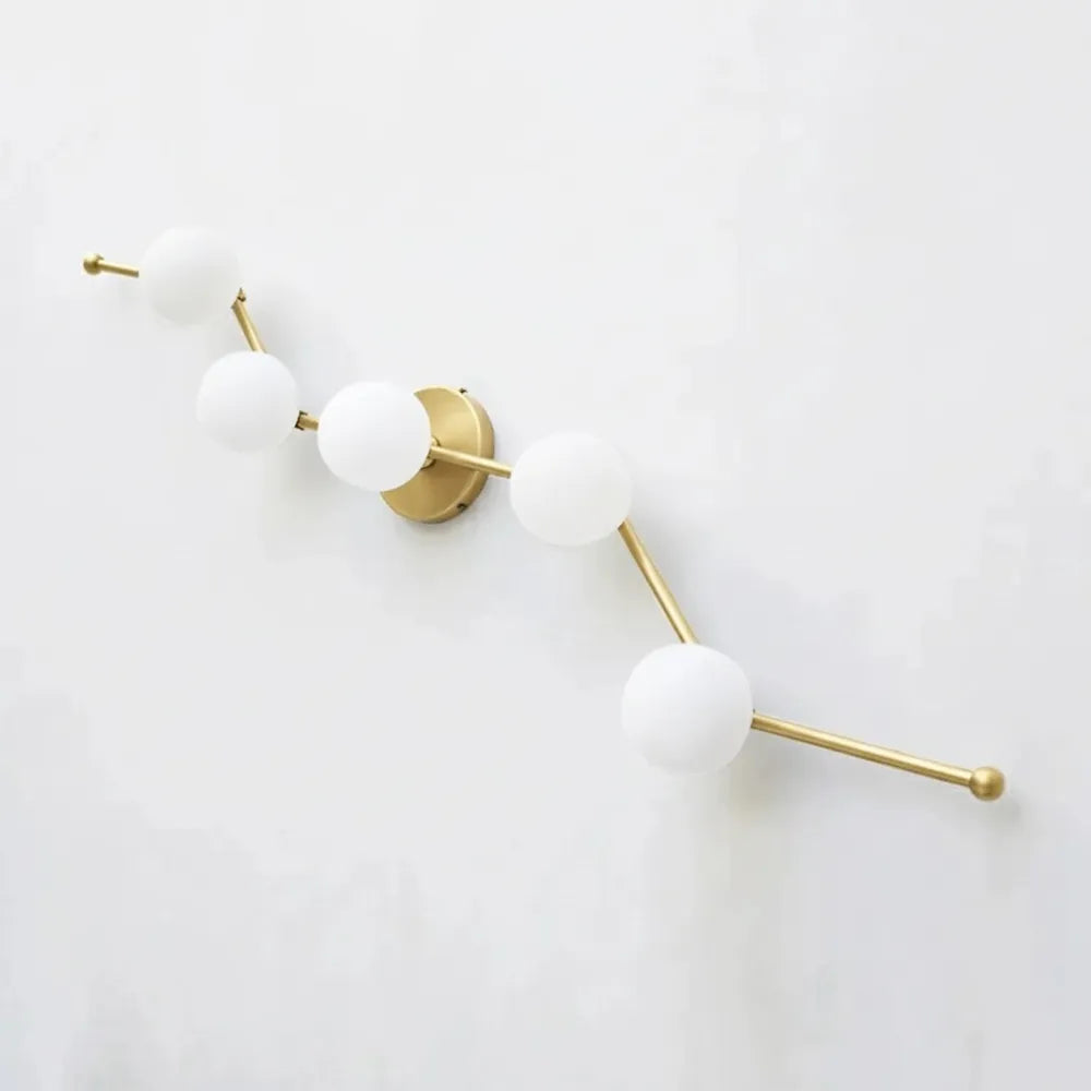 Modern Brass Wall Sconce with White Glass Globe for Vanity - view 7