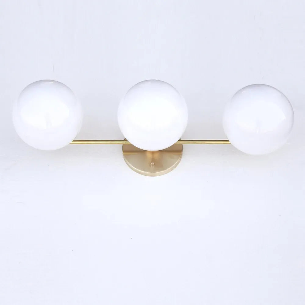Mid-Century Brass Wall Lamp, Glass Ball Wall Light for Dressing Table - view 3
