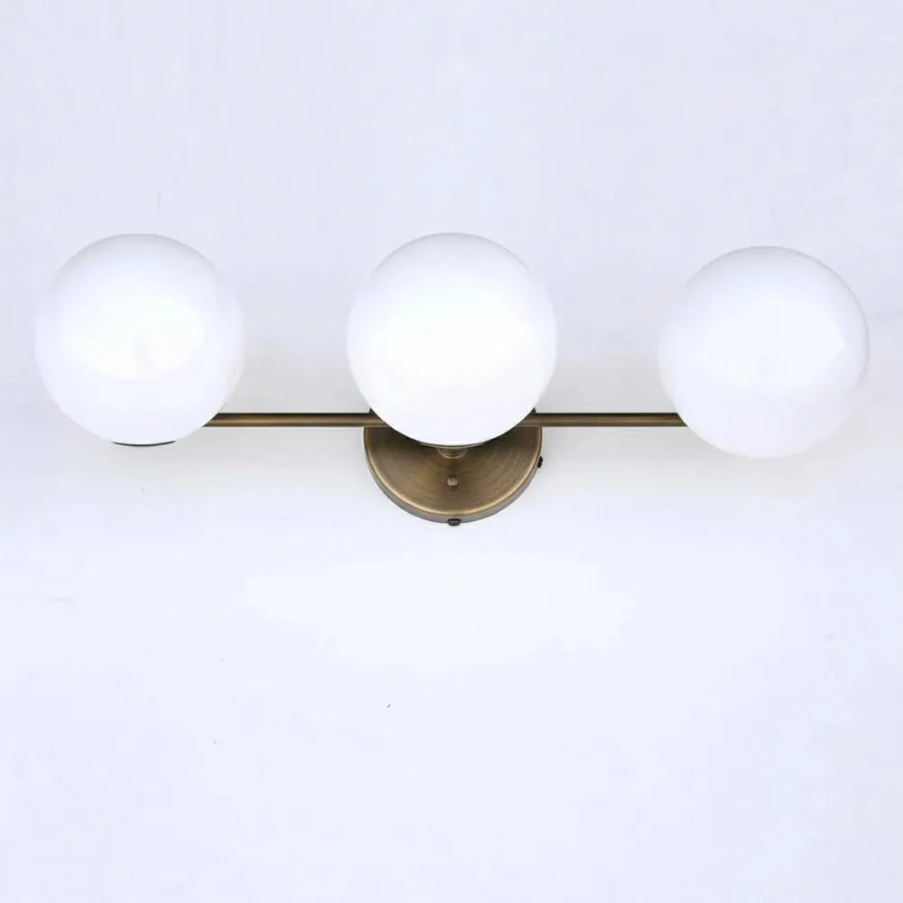 Mid-Century Brass Wall Lamp, Glass Ball Wall Light for Dressing Table - view 6