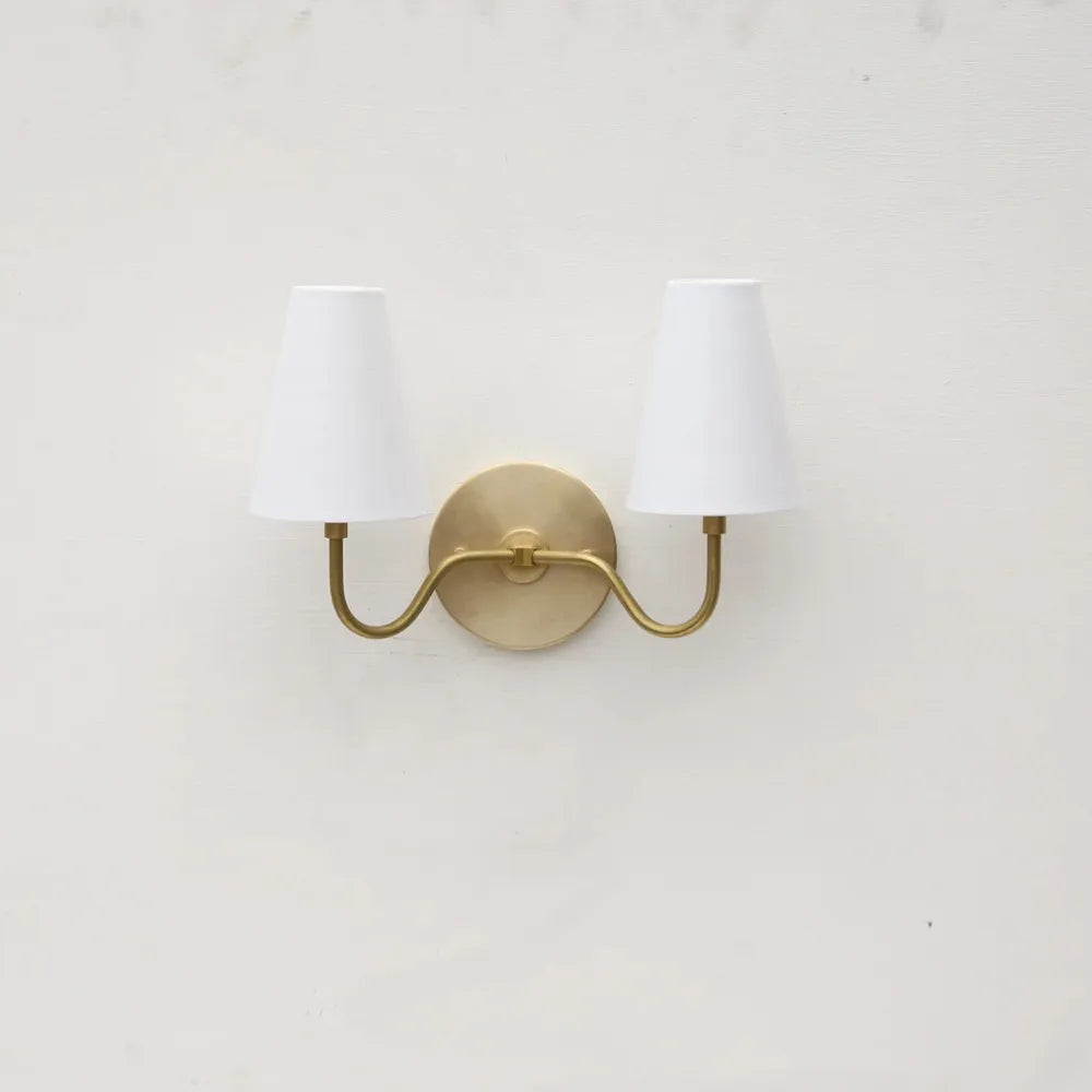 Classic 2-Light Brass Wall Sconce with Linen Fabric Shades - view 1