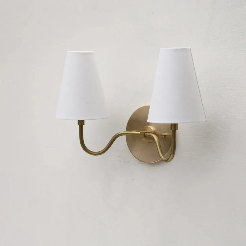 Classic 2-Light Brass Wall Sconce with Linen Fabric Shades - view 2