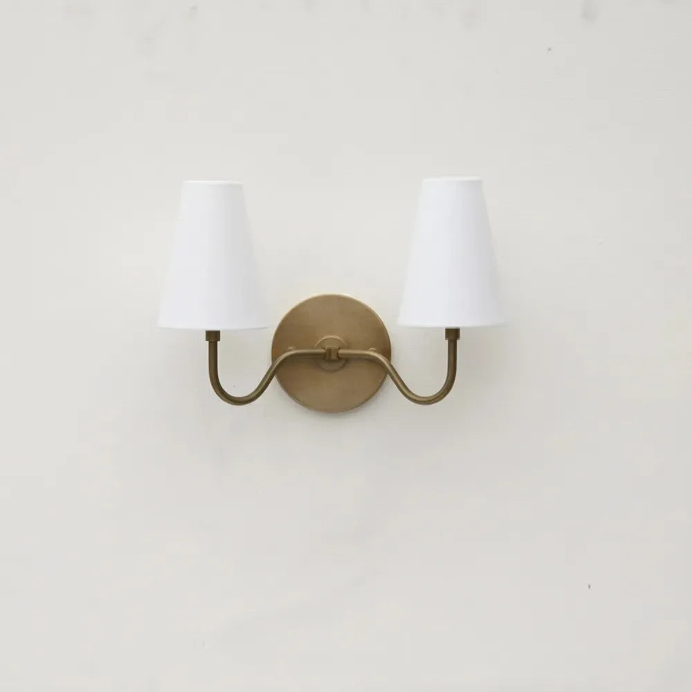 Classic 2-Light Brass Wall Sconce with Linen Fabric Shades - view 3