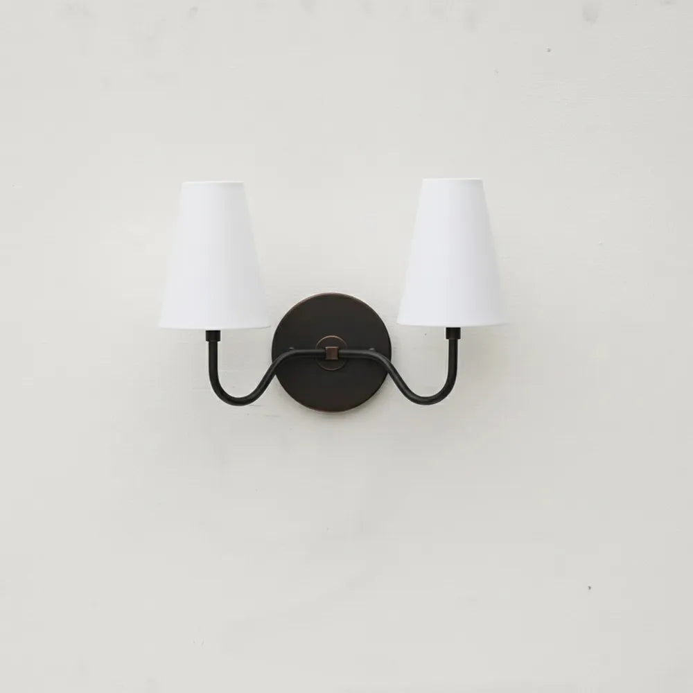 Classic 2-Light Brass Wall Sconce with Linen Fabric Shades - view 4