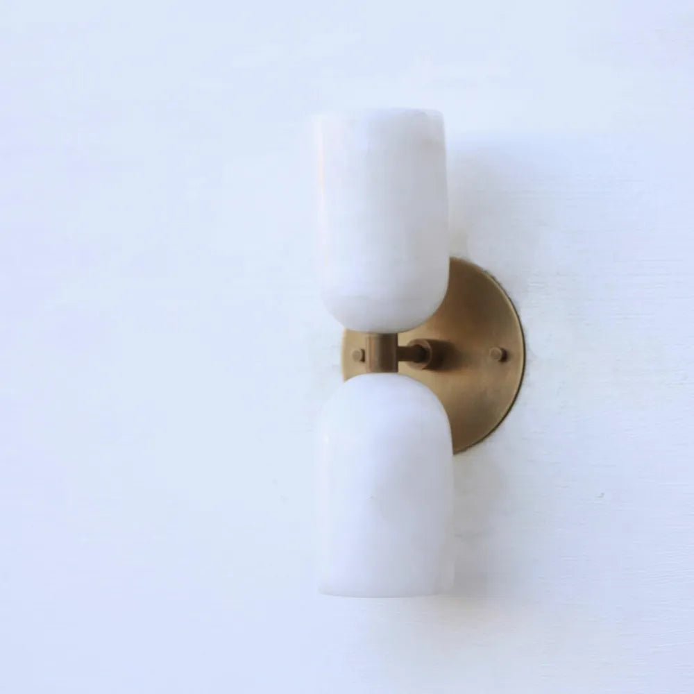 Elegant Vintage French Brass Wall Light with Double Alabaster Shades - view 3