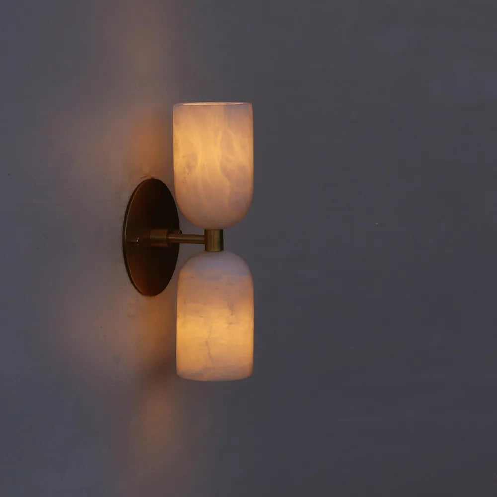 Elegant Vintage French Brass Wall Light with Double Alabaster Shades - view 6