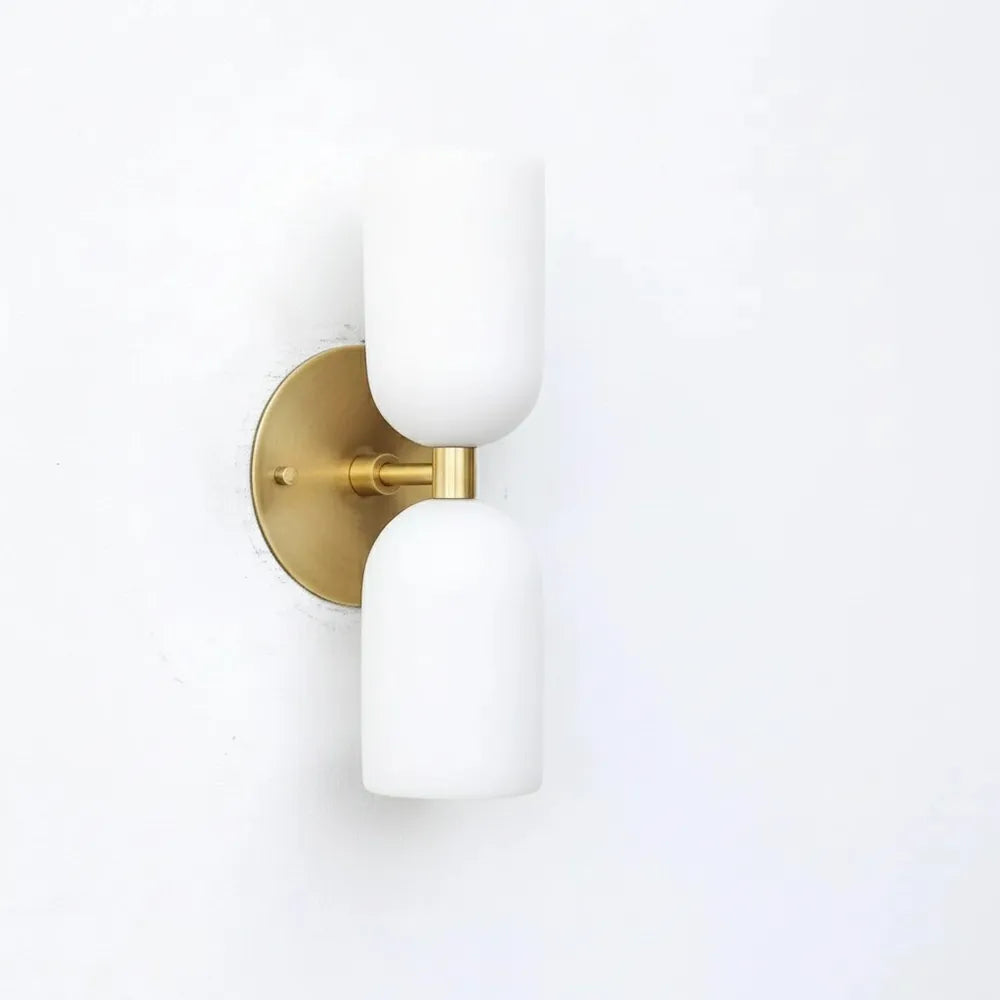 Elegant Vintage French Brass Wall Light with Double Alabaster Shades - view 9