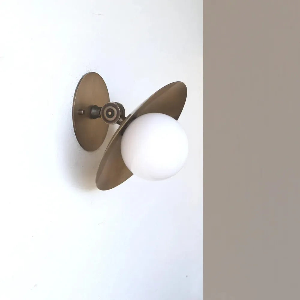 Modern Brass Disc Wall / Ceiling Lamp, Handmade Glass Light - view 1