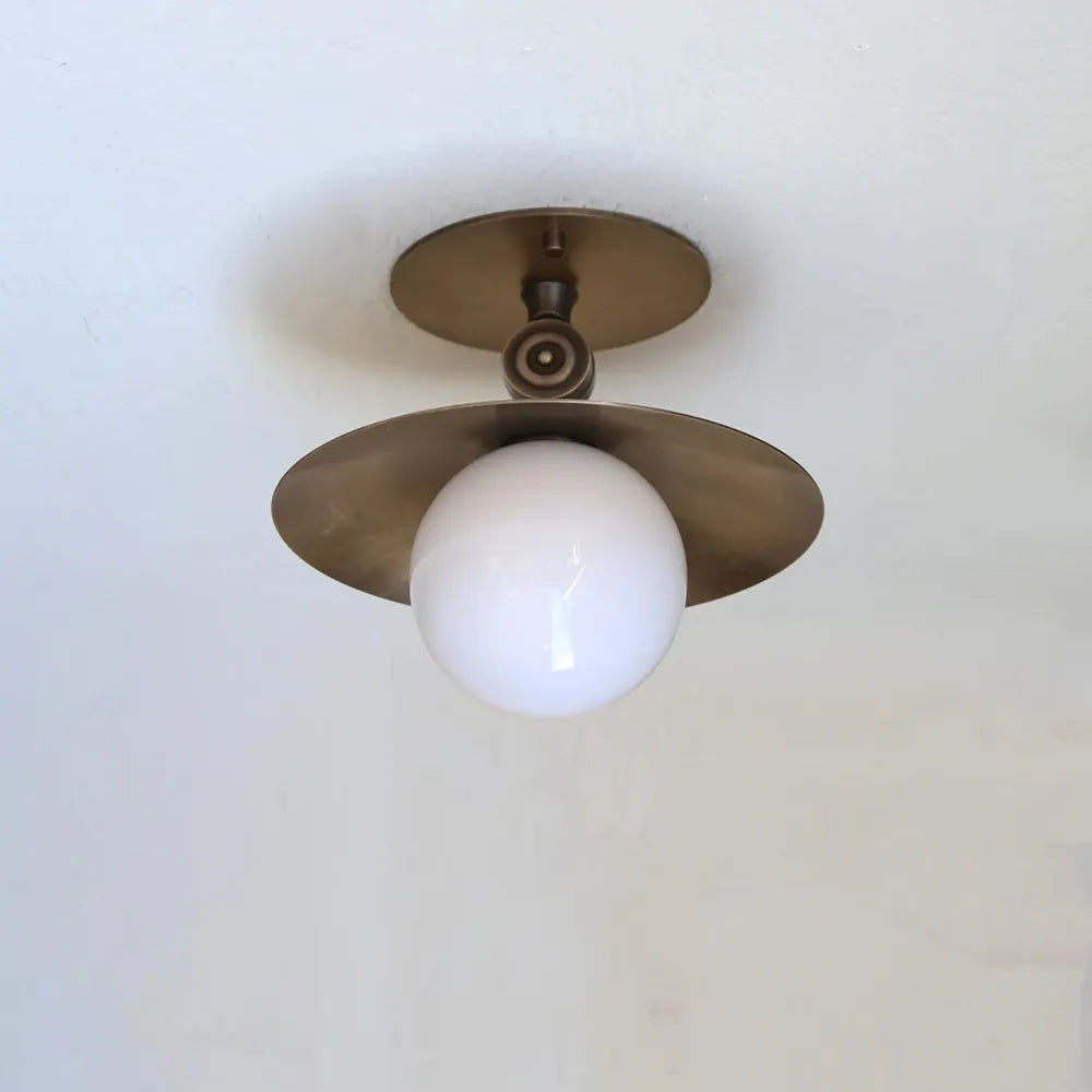 Modern Brass Disc Wall / Ceiling Lamp, Handmade Glass Light - view 3
