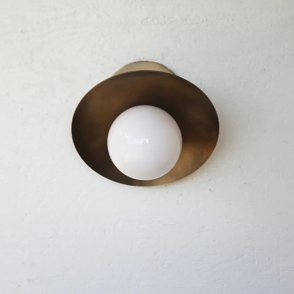 Modern Brass Disc Wall / Ceiling Lamp, Handmade Glass Light - view 5