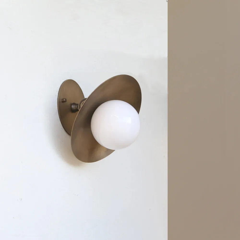Modern Brass Disc Wall / Ceiling Lamp, Handmade Glass Light - view 6