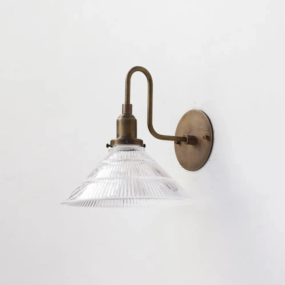 French Vintage Brass Wall Sconce with Clear Pyramid Glass Shade - view 1