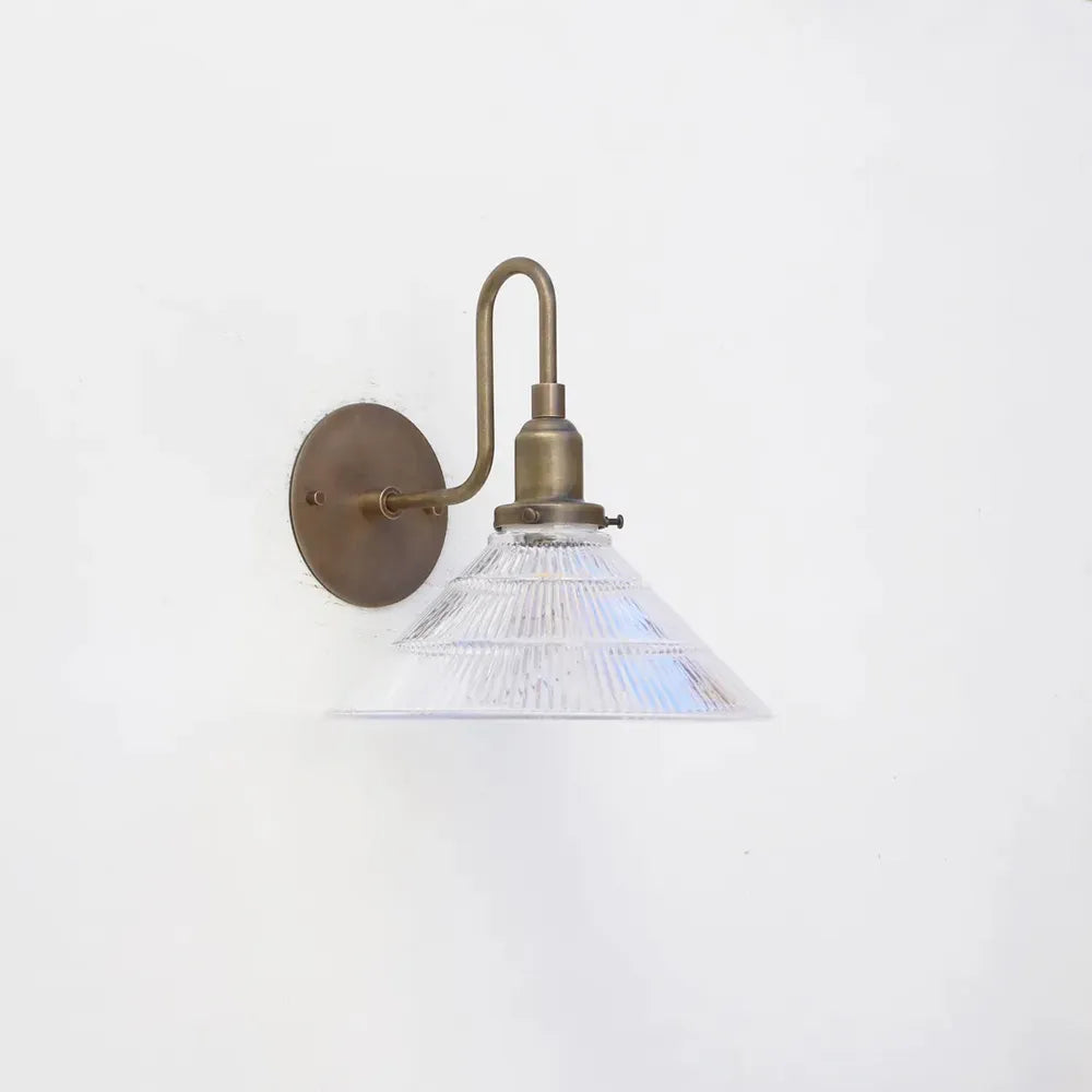 French Vintage Brass Wall Sconce with Clear Pyramid Glass Shade - view 2