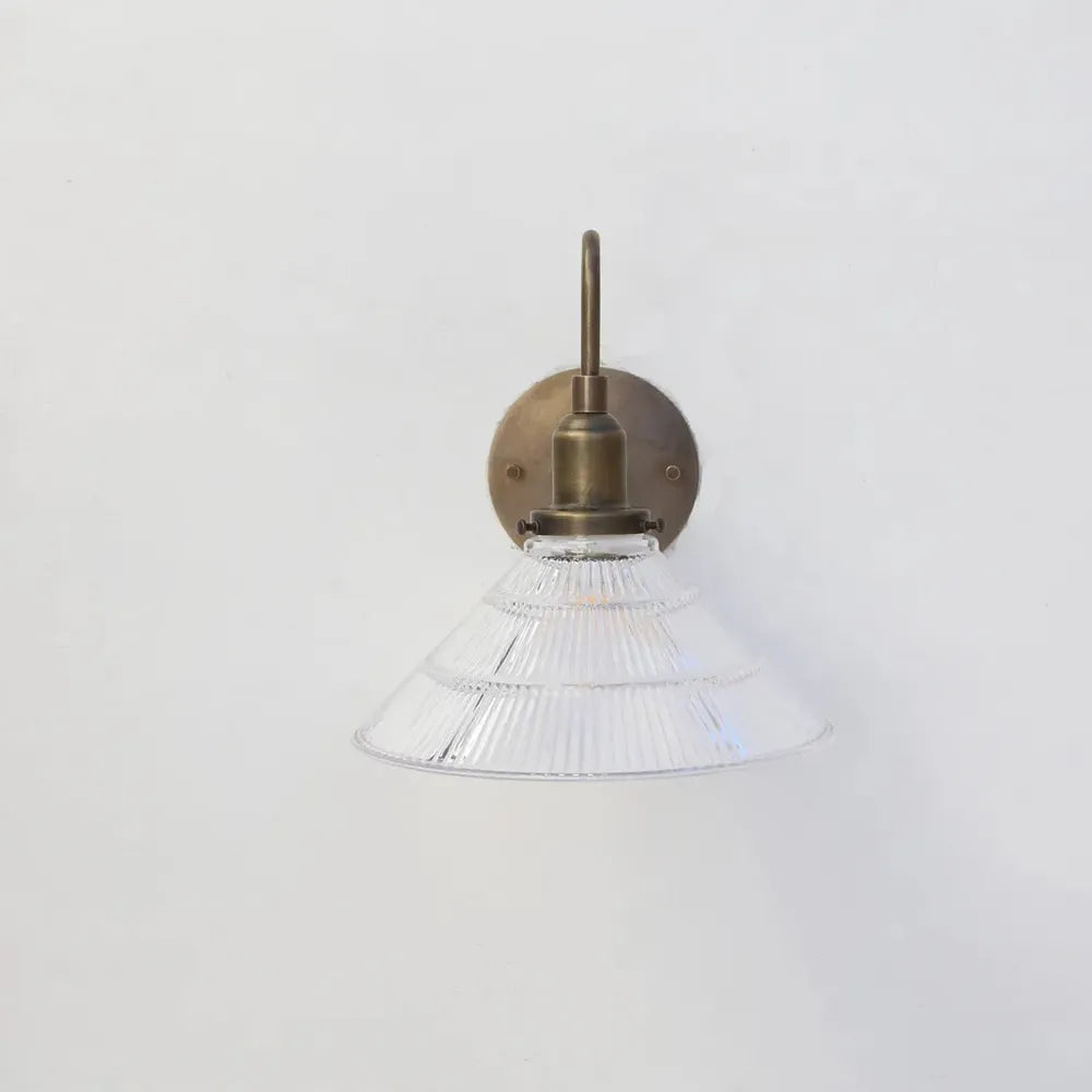 French Vintage Brass Wall Sconce with Clear Pyramid Glass Shade - view 3