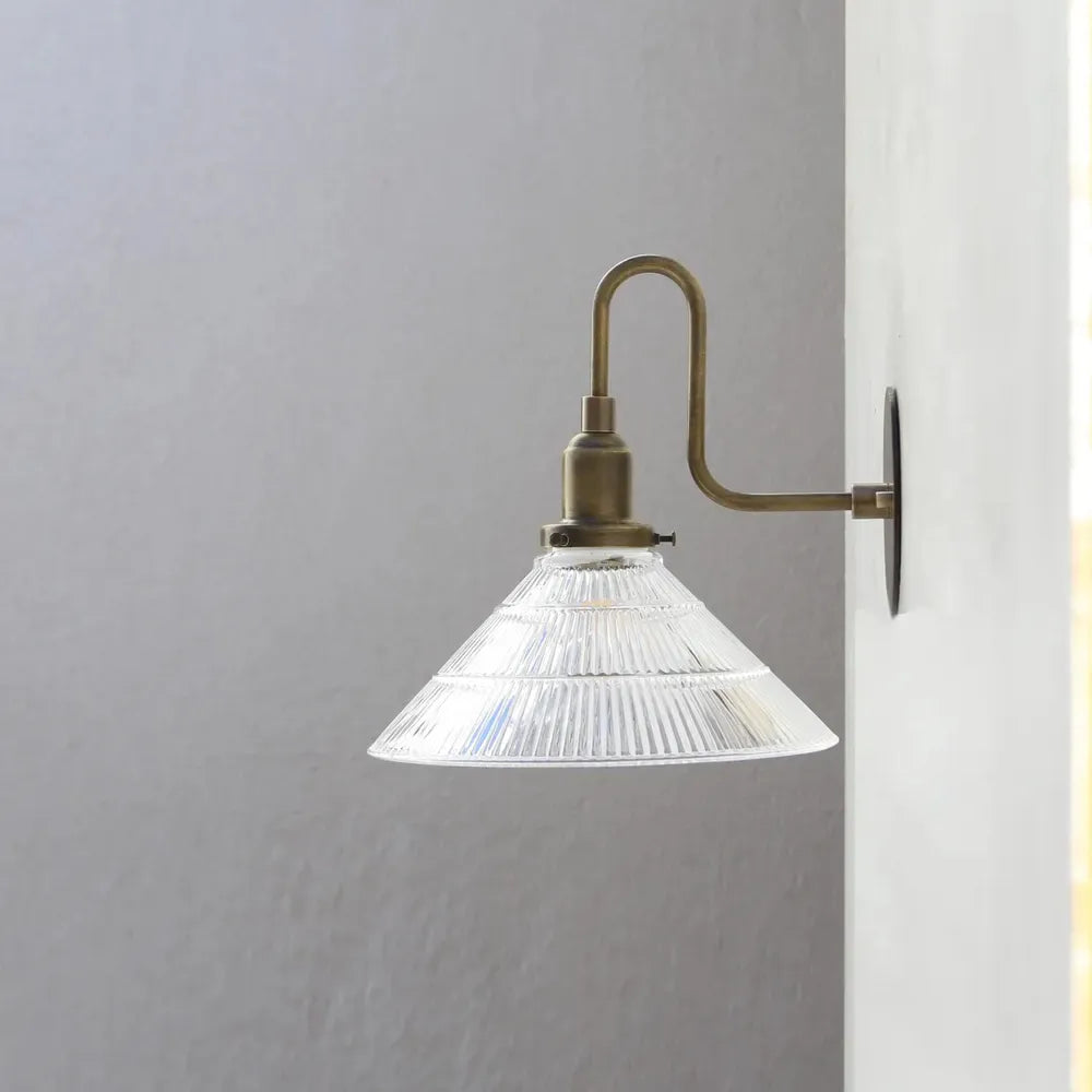 French Vintage Brass Wall Sconce with Clear Pyramid Glass Shade - view 4