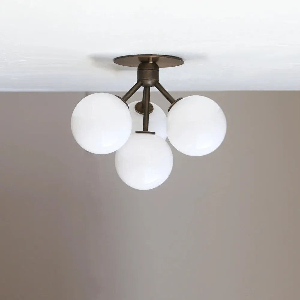 Modern Brass Sputnik Ceiling Light - Mid-Century Frosted Glass Lamp - view 1