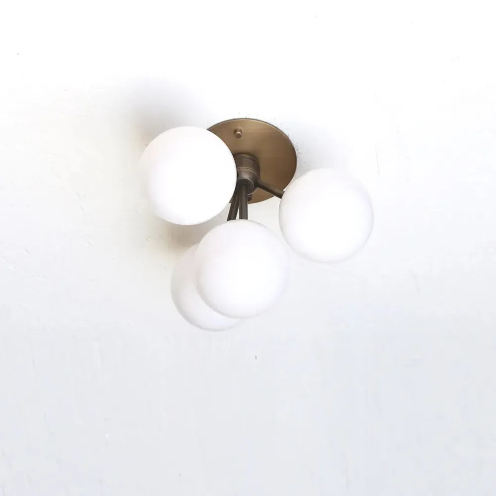 Modern Brass Sputnik Ceiling Light - Mid-Century Frosted Glass Lamp - view 3