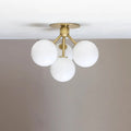 Modern Brass Sputnik Ceiling Light - Mid-Century Frosted Glass Lamp - view 5