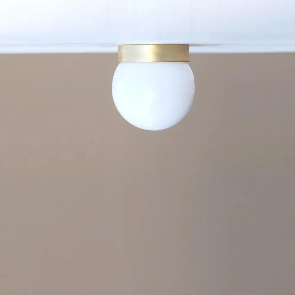 Modern Brass Recessed Ceiling Light - Simple White Glass Globe Design - view 1