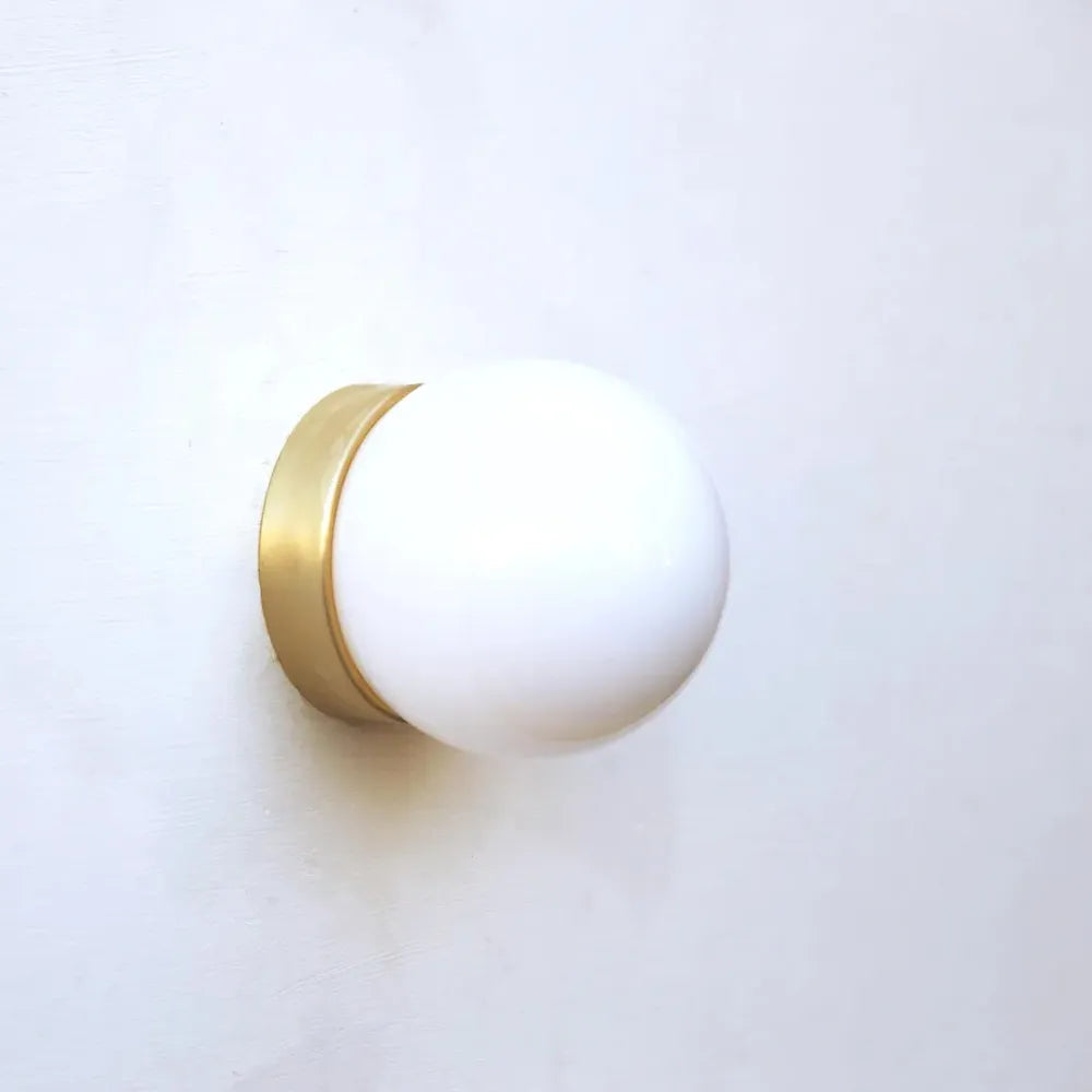 Modern Brass Recessed Ceiling Light - Simple White Glass Globe Design - view 2