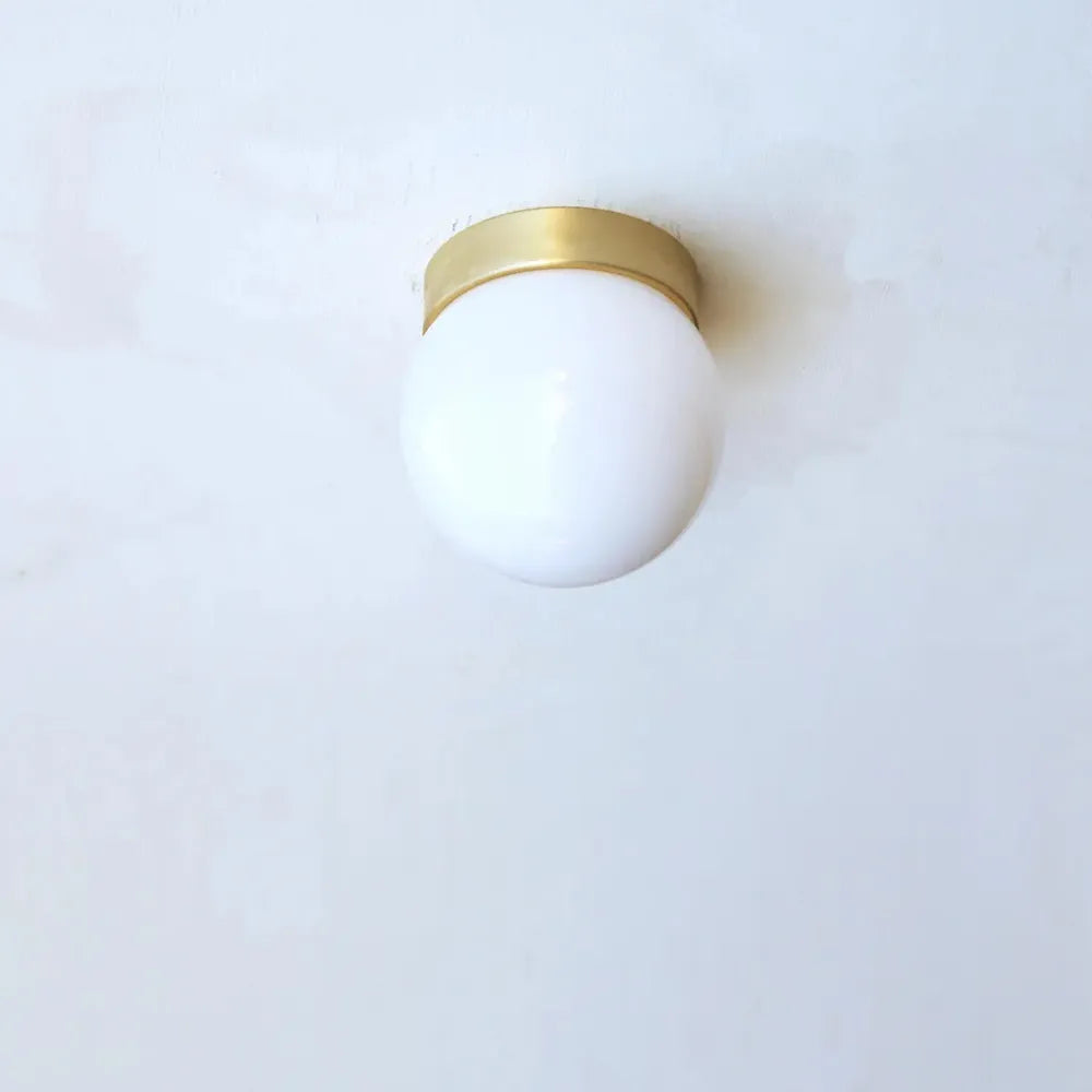 Modern Brass Recessed Ceiling Light - Simple White Glass Globe Design - view 3