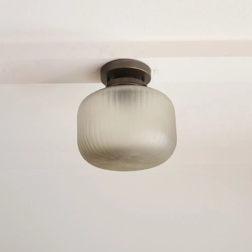 Contemporary Brass Flush Mount Ceiling Light with Textured Glass Shade - view 2