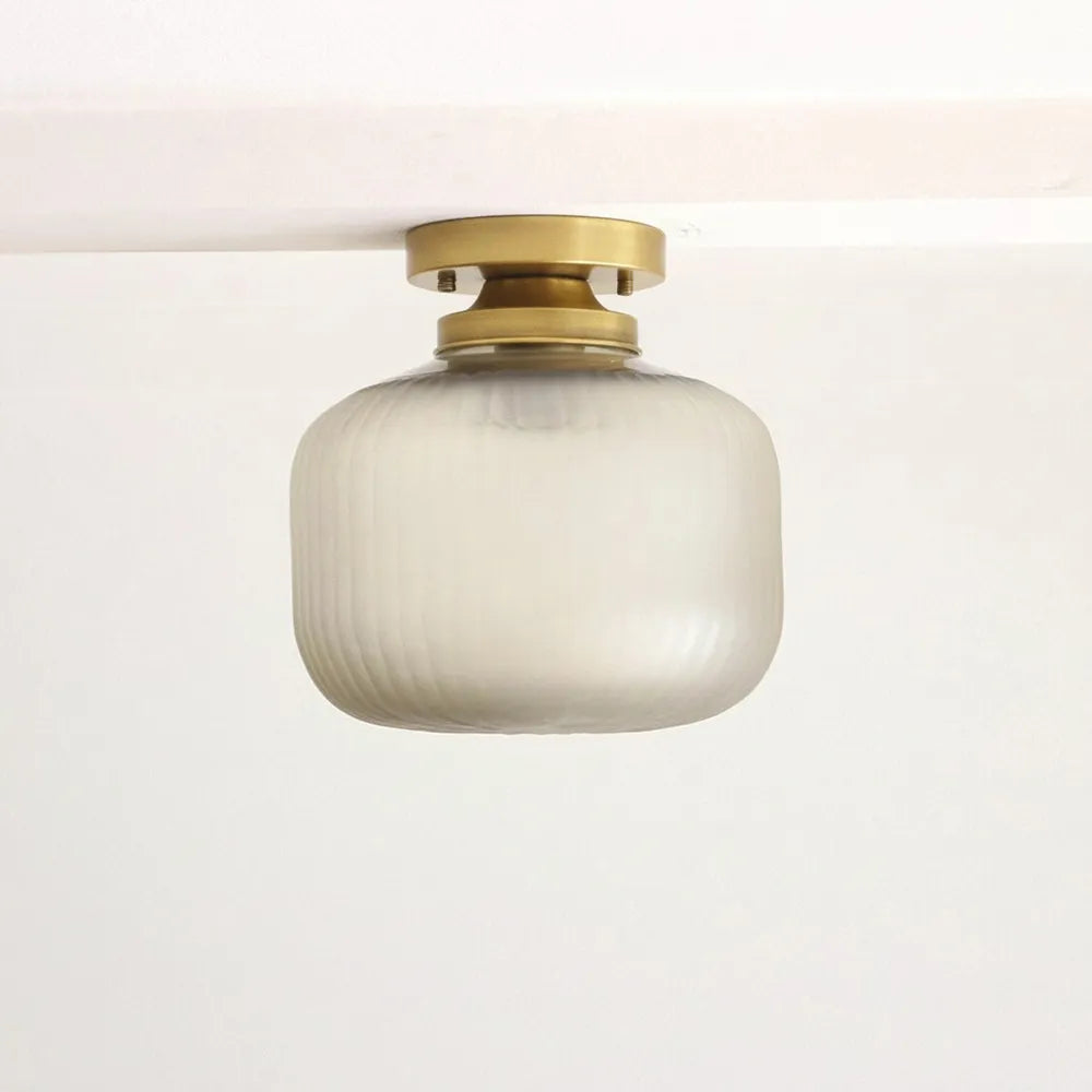 Contemporary Brass Flush Mount Ceiling Light with Textured Glass Shade - view 4