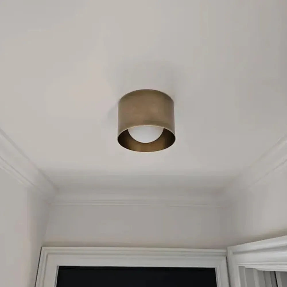 Vintage Brass Ceiling Spotlight, Simple Milky Glass Shade - view 10