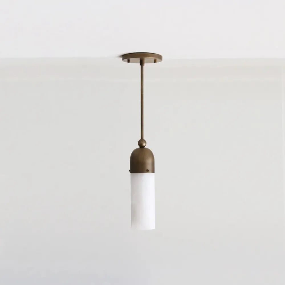 Modern Brass Chandelier – Alabaster Lampshade Ceiling Light - view 1