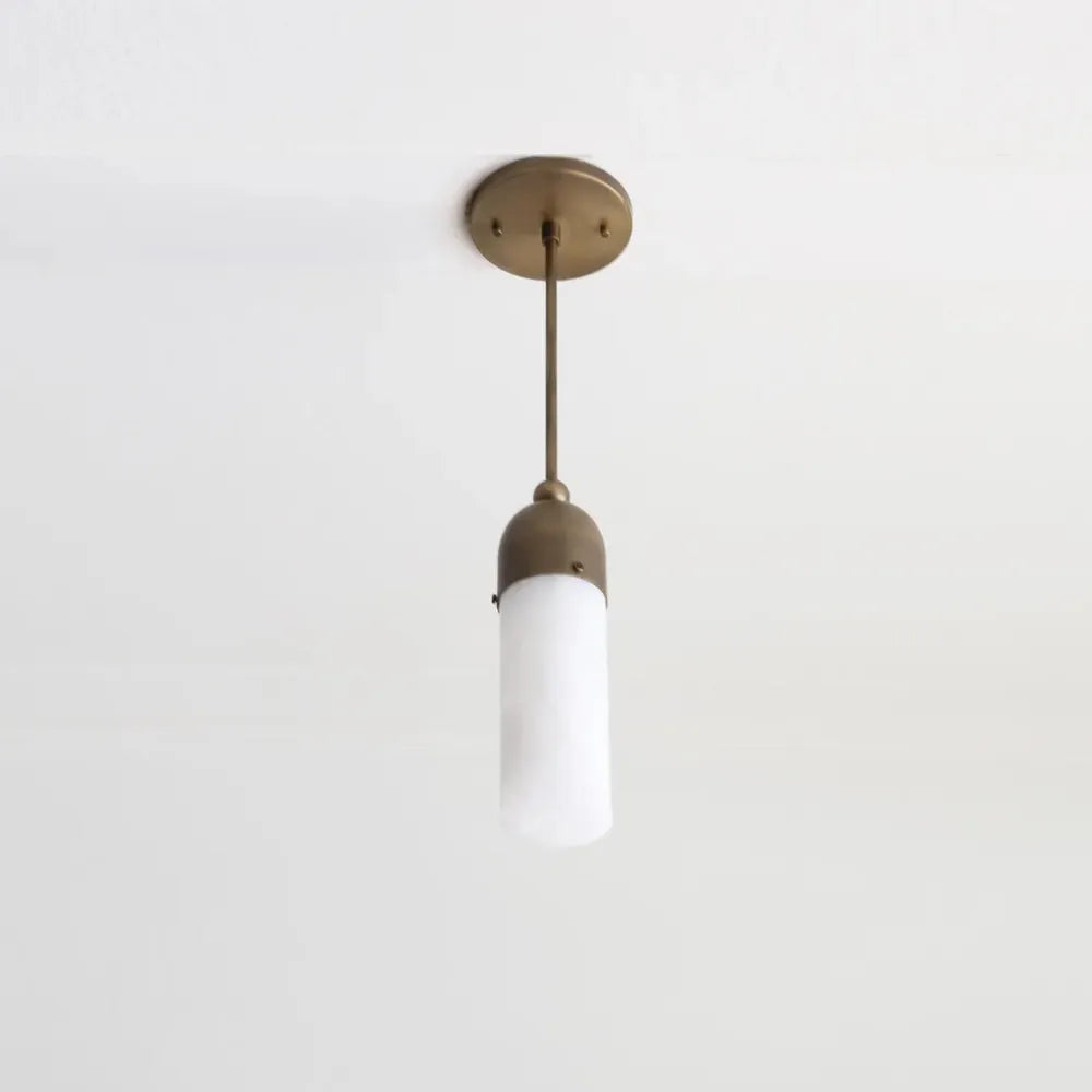 Modern Brass Chandelier – Alabaster Lampshade Ceiling Light - view 2