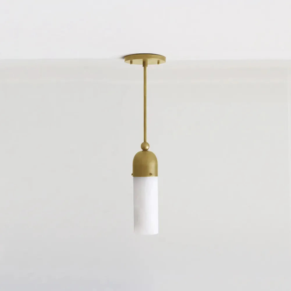 Modern Brass Chandelier – Alabaster Lampshade Ceiling Light - view 4