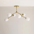 Medieval Brass Sputnik Chandelier with Minimalist Off-White Lampshades - view 7