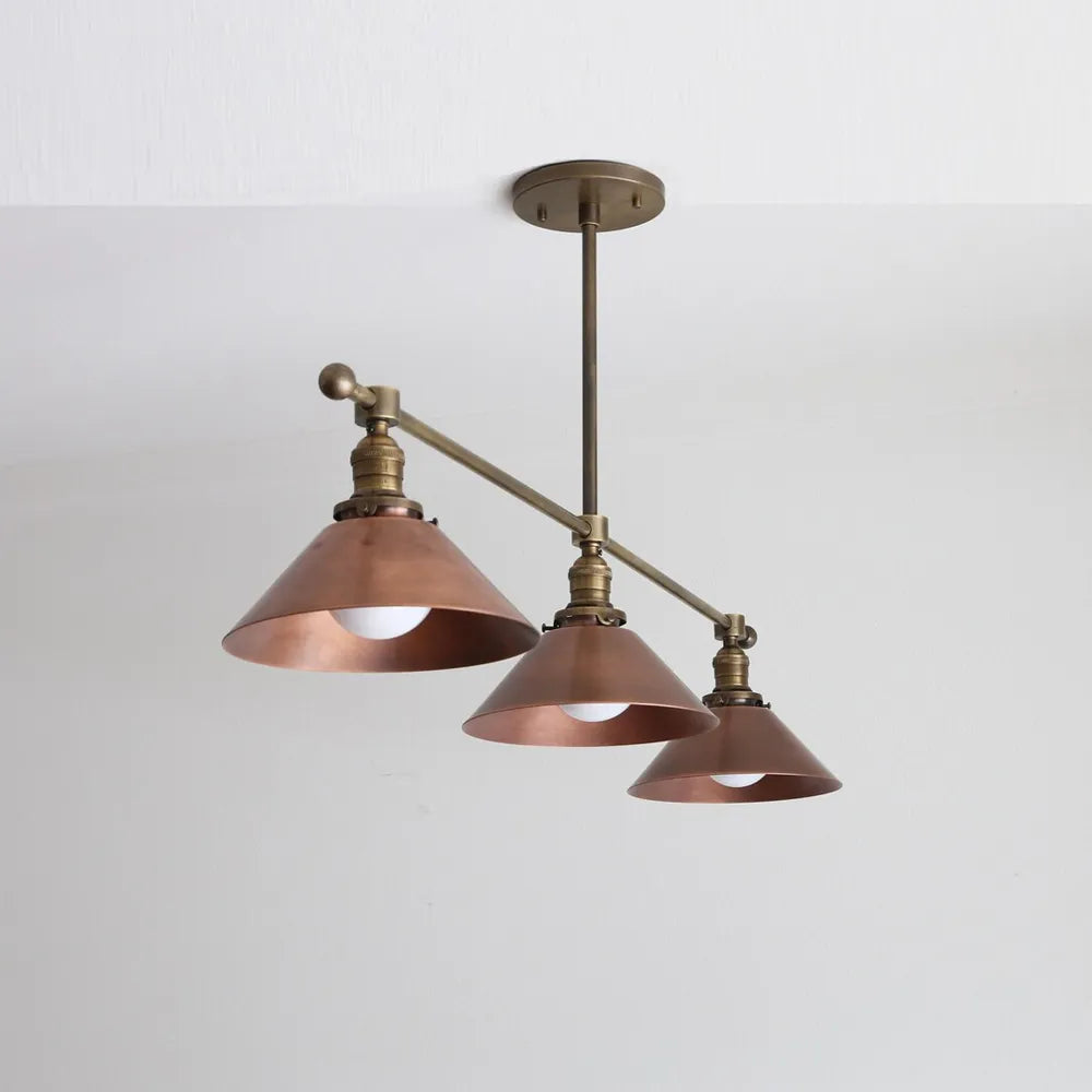 Industrial Brass Pendant Light With Copper Shade for Kitchen Island - view 3
