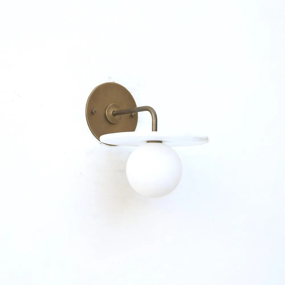 Mid-Century Brass Alabaster Wall Lamp with White Globe Shade - view 1