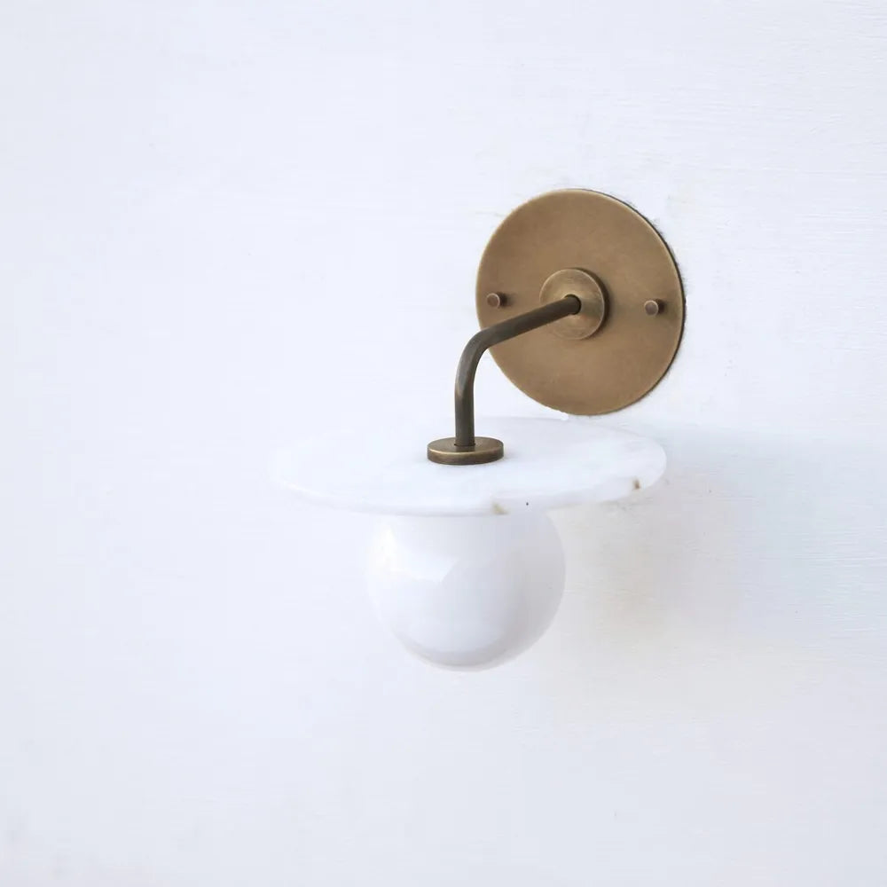 Mid-Century Brass Alabaster Wall Lamp with White Globe Shade - view 2